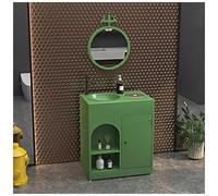 ZTGL Meuble Vasque de Salle de Bain Indépendant avec Cuvette, Design épuré Style Industriel, Lave Mains Lavabo Colonne sur Pieden Fer Forgé, Facile à Nettoyer pour Espaces Publics E,with Mirror