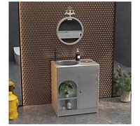 ZTGL Meuble Vasque de Salle de Bain Indépendant avec Cuvette, Design épuré Style Industriel, Lave Mains Lavabo Colonne sur Pieden Fer Forgé, Facile à Nettoyer pour Espaces Publics A1,with Mirror