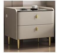 ZTGL Table de Chevet avec Station de Charge, Meuble de Chevet avec 2 Tiroirs, Table de Nuit pour Salon, Chambre, Bureau, Tables d'appoint avec Lumière LED Réglable,D,40cm