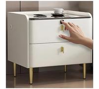 ZTGL Table de Chevet Connectée, avec 2 Tiroirs, Tables de Nuit avec Éclairage LED et Chargement sans Fil, Tables d'Appoint avec Verrouillage par Empreinte Digitale,D,40cm