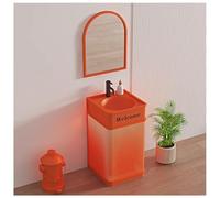 ZTGL Vasque à Poser Lavabo Salle de Bain 50 x 46 x 85cm, Ensemble Meuble Salle de Bain avec éclairage LED, Lavabo sur Pied Meuble sous-Vasque, Industriel Lave Mains avec Robinet A, with Mirror