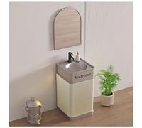 ZTGL Vasque à Poser Lavabo Salle de Bain 50 x 46 x 85cm, Ensemble Meuble Salle de Bain avec éclairage LED, Lavabo sur Pied Meuble sous-Vasque, Industriel Lave Mains avec Robinet C, with Mirror