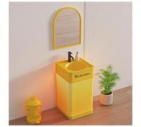 ZTGL Vasque à Poser Lavabo Salle de Bain 50 x 46 x 85cm, Ensemble Meuble Salle de Bain avec éclairage LED, Lavabo sur Pied Meuble sous-Vasque, Industriel Lave Mains avec Robinet B, with Mirror