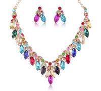 Zthread Parure de bijoux de mariage avec collier plastron et boucles d'oreilles en strass Motif floral, One Sine, Strass en cristal, Cristal