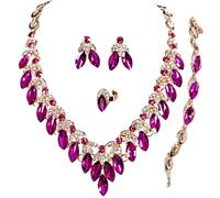 Zthread Parure de bijoux de mariée avec strass, 4 pièces, collier, boucles d'oreilles, bracelet, bague, motif floral, One Sine, Cristal, Cristal