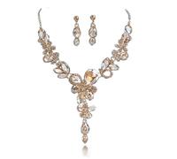 Zthread Parure de bijoux pour femme avec collier et boucles d'oreilles en forme de goutte d'eau et strass, Acrylique, Zircon