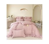 ZTHYSHOZ Parure de lit 4 pièces Style Princesse coréenne à Volants en Dentelle, Couleur Unie, Housse Couette, Drap-Housse et taies d'oreiller Bedding