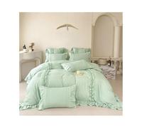 ZTHYSHOZ Parure de lit 4 pièces Style Princesse coréenne à Volants en Dentelle, Couleur Unie, Housse Couette, Drap-Housse et taies d'oreiller Bedding