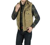 ZTJ-Lighting Gilet Outdoor Hommes, doublée de Molleton Veste légère avec Poches Multiples, Grande Taille Hiver Chaud Gilet vêtements d'extérieur pour Le Travail Safari Pêche Photo Voyage,Kaki,9XL