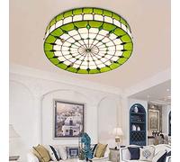 ZTJ-Lighting Tiffany style Plafonniers encastré, Vitrail lampe de plafond avec abat-jour vert, rond Éclairage de plafond pour Living Room Chambre,50cm