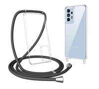 ZTOFERA Compatible avec Samsung Galaxy A53 5G Coque avec Cordon de Collier, Transparente Coque Arrière en PC Dur + Bumper Souple, Étui à Bandoulière Réglable Lanyard Case Chaîne Lanière Housse, Noir