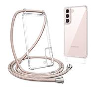 ZTOFERA Compatible avec Samsung Galaxy S22 5G Coque avec Cordon de Collier, Transparente Coque Arrière en PC Dur+Bumper Souple, Étui à Bandoulière Réglable Lanyard Case Chaîne Lanière Housse, Or Rose