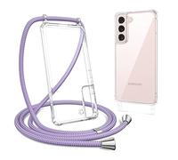 ZTOFERA Compatible avec Samsung Galaxy S22 5G Coque avec Cordon de Collier, Transparente Coque Arrière en PC Dur + Bumper Souple, Étui à Bandoulière Réglable Lanyard Case Chaîne Lanière Housse, Violet