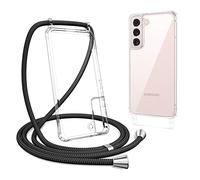 ZTOFERA Compatible avec Samsung Galaxy S22 5G Coque avec Cordon de Collier, Transparente Coque Arrière en PC Dur + Bumper Souple, Étui à Bandoulière Réglable Lanyard Case Chaîne Lanière Housse, Noir