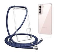 ZTOFERA Compatible avec Samsung Galaxy S22 Coque avec Cordon de Collier, Transparente Coque Arrière en PC Dur+Bumper Souple, Étui à Bandoulière Réglable Lanyard Case Chaîne Lanière Housse, Bleu Marine