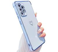 ZTOFERA Coque Compatible avec Samsung Galaxy A52 4G/5G, Coque de Protection pour Samsung A52s 5G, Antichoc Housse en Silicone Souple et Flexible Etui avec Motif Coeur et Bordure Dorée, Bleu Sierra