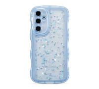 ZTOFERA for Samsung Galaxy S25 5G Case 6.2",Cute Curly Wave Case with Star Glitter,Clear Shiny Bling Soft TPU Shockproof Phone Protective Cover for Women Girls-Blue