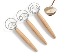 Ztolbriy Fouet à Pâte Danois, 3 Pièces Fouet de Cuisine pour Pâte à Pain, Batteur d'Œufs 13" avec Manche en Bois, Idéal pour la Préparation de Pâte à Pain et de Pâtisseries
