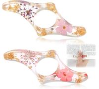 Ztolbriy Lot de 2 anneaux de pouce - Support latéral - Fleurs séchées - Porte-livres - Transparent - Accessoire de lecture - Fait à la main - En résine