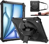 Ztotopcases Coque pour iPad Air 13 2024, iPad Air 13 Pouces, Coque de Protection intégrale Antichoc avec Porte-Crayon, dragonne de Transport, dragonne rotative à 360° et Support, Noir