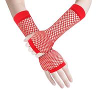 ztowoto 2 Paires Courtes Gants Résille Sans Doigts, à La Mode Extensible Gants En Maille, Maille ExtensibleRésilles Mitaines Pour Les Accessoires De Costume De Cosplay De Fête Des Années 80 (Rouge)
