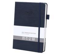 Ztowoto Agenda journalier 2027 avec couverture en cuir - Format A5 - 14,5 x 21,6 cm - Avec boucle pour stylo - Reliure élastique - 365 pages - Pour l'école, le bureau et la maison (bleu foncé)