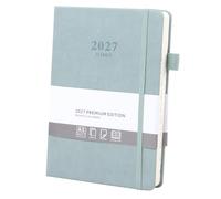 Ztowoto Agenda journalier 2027 avec couverture en cuir - Format A5 - 14,5 x 21,6 cm - Avec boucle pour stylo - Reliure élastique - 365 pages - Pour l'école, le bureau et la maison (bleu brume)