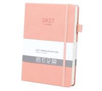 Ztowoto Agenda journalier 2027 avec couverture en cuir - Format A5 - 14,5 x 21,6 cm - Avec boucle pour stylo - Reliure élastique - 365 pages - Pour l'école, le bureau et la maison - Rose
