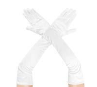 ztowoto Satin Gants Long Noir Femme - Femmes Evening Gloves Trou De Pouce, Extensible Gants De SoiréE Style Des AnnéEs 1920, Gant Satin Pour L’OpéRa SoiréE Danse(58cm/23in) (1, Blanc, Taille Moyenne)