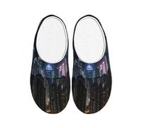 ZTPOWQA Aerial Night of View Hong Kong Imprimer Pratiques Anti-boulochage Lavable Pantoufles Femmes Hommes TPR Semelle Intérieur Extérieur Chaussures