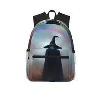 ZTPOWQA Arc-en-ciel Halloween fantôme sorcière chapeau araignées imprimé unisexe léger décontracté sac à dos gym voyage randonnée navette usage quotidien extérieur