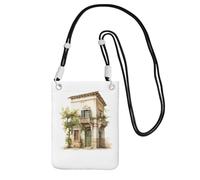 ZTPOWQA Bâtiment antique avec branche d'olivier romaine et imprimé grec, sac à bandoulière fin pour téléphone portable, sac à bandoulière résistant à l'eau, pour festival, course à pied, vélo, Noir