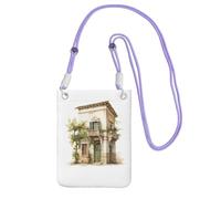 ZTPOWQA Bâtiment antique avec branche d'olivier romaine et imprimé grec, sac à bandoulière fin pour téléphone portable, sac à bandoulière résistant à l'eau, pour festival, course à pied, vélo, violet