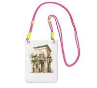 ZTPOWQA Bâtiment antique avec branche d'olivier romaine et imprimé grec, sac à bandoulière fin pour téléphone portable, sac à bandoulière résistant à l'eau, pour festival, course à pied, vélo, Fuchsia