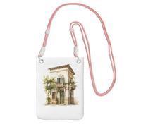 ZTPOWQA Bâtiment antique avec branche d'olivier romaine et imprimé grec, sac à bandoulière fin pour téléphone portable, sac à bandoulière résistant à l'eau, pour festival, course à pied, vélo, rose