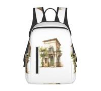 ZTPOWQA Bâtiment antique avec branche d'olivier romaine et imprimé grec, sac à dos léger et polyvalent, résistant à l'eau, sac à dos de voyage unisexe pour tous les jours
