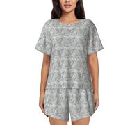 ZTPOWQA Blue Grace Flora Print Ensemble de pyjama à manches courtes pour femme Vêtements de nuit d'été Vêtements de nuit décontractés, Noir , L
