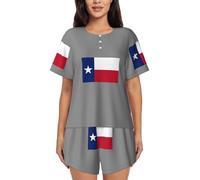 ZTPOWQA Ensemble de pyjama à manches courtes pour femme avec imprimé drapeau de l'État du Texas, vêtements de détente pour l'été, vêtements de nuit décontractés, vêtements d'intérieur, Noir , 4XL