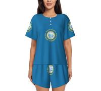 ZTPOWQA Ensemble de pyjama à manches courtes pour femme, imprimé drapeau du Dakota du Sud, vêtements de détente pour l'été, vêtements de nuit décontractés, vêtements d'intérieur, Noir , 4XL