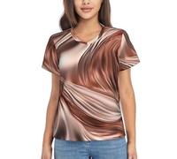 ZTPOWQA Hauts d'été pour femmes à imprimé vague or rose - chemises décontractées mais habillées à manches courtes en polyester, Noir , M