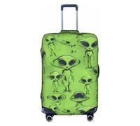 ZTPOWQA Housse de bagage décorative avec fermeture éclair dissimulée - Anti-rayures et anti-poussière - Motif extraterrestres verts, blanc, L