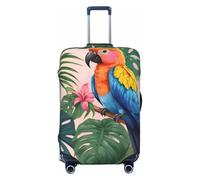 ZTPOWQA Housse de protection lavable pour valise, motif oiseaux tropicaux et feuilles de plantes, élastique, anti-rayures, Noir , L