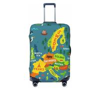 ZTPOWQA Housse de protection pour valise, motif carte de l'Europe avec impression colorée, lavable, élastique, anti-rayures, Noir , M