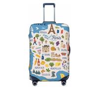 ZTPOWQA Housse de valise lavable avec carte de France avec icônes Decorat - Protection de bagage personnalisée - Élastique anti-rayures, Noir , S