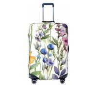 ZTPOWQA Housse de valise lavable avec motif aquarelle d'herbes et fleurs - Protection de bagage personnalisée - Élastique anti-rayures, Noir , L