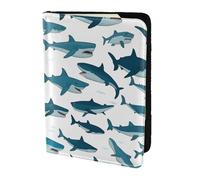 ZTPOWQA Motif requin avec différents gestes imprimés hommes femmes passeport document de voyage élégant sécurisé portefeuille en cuir accessoire, Noir , Taille unique