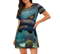 ZTPOWQA Robe de pyjama légère avec imprimé poisson-chat subaquatique, silhouette élégante, chemise de nuit personnelle, cadeau idéal, Noir , 3XL