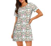 ZTPOWQA Robe pyjama légère avec imprimé flamant rose et feuilles rondes - Silhouette élégante - Cadeau idéal, Noir , 3XL