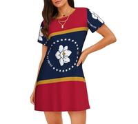 ZTPOWQA Robe pyjama légère imprimée drapeau de l'État du Mississippi - Silhouette élégante - Chemise de nuit - Cadeau idéal, Noir , L