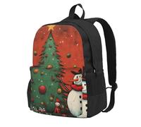 ZTPOWQA Sac à dos pour adulte avec imprimé bonhomme de neige et arbre de Noël - Résistant à l'eau - Léger - Pour les trajets en plein air, les aventuriers et les pique-ni